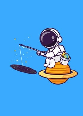 Cute astronaut fishing