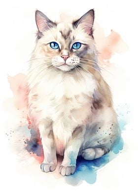 Watercolor Ragdoll Cat