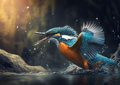 beautiful kingfisher catch