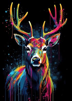 Colorful Deer With Drips