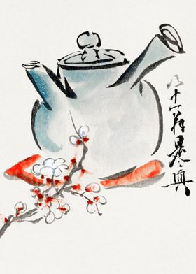 Teapot with cherry or plum