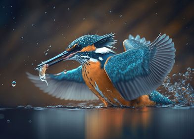 beautiful kingfisher catch