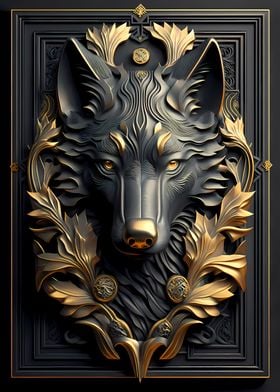 Noble Golden Wolf Art Deco