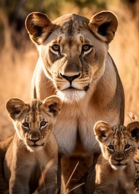 Lioness With Cubs