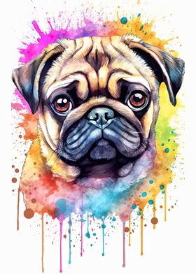 Watercolor Pug Puppy