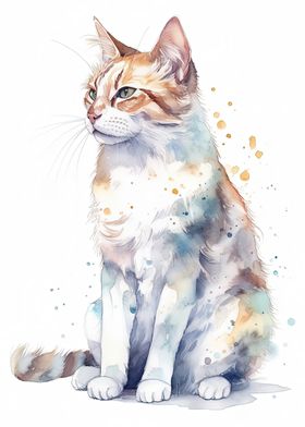 Watercolor Manx Cat Art