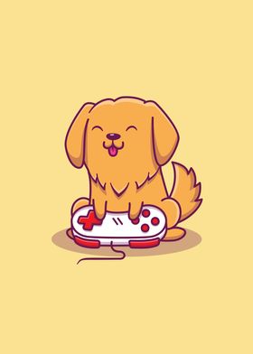 Cute Dog Gaming Cartoon