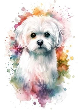 Watercolor Maltese Dog