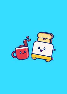 Cute Coffee With Toast 