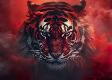 Fierce Tiger In Red Smoke