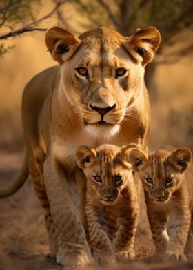 Lioness With Cubs