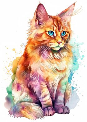 Watercolor Somali Cat Art
