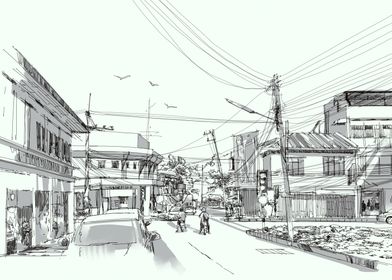 Sketch city street