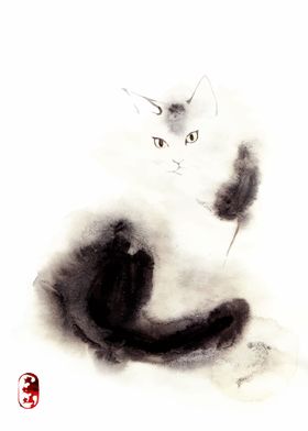 Sumi e Cat painting