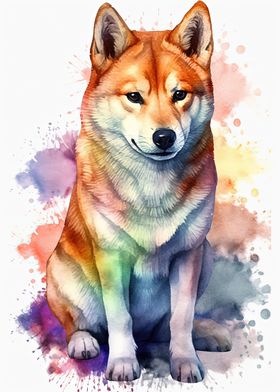 Shiba Inu Watercolor Dog