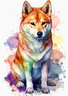 Shiba Inu Watercolor Dog