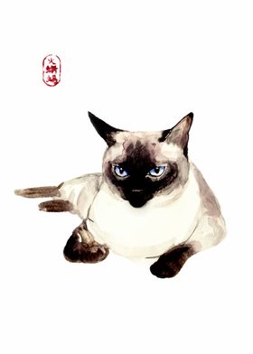 Watercolor Siamese Cat Art