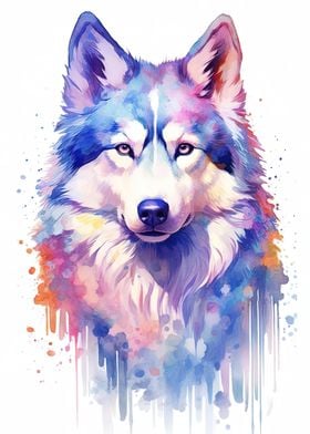 Watercolor Husky Painting