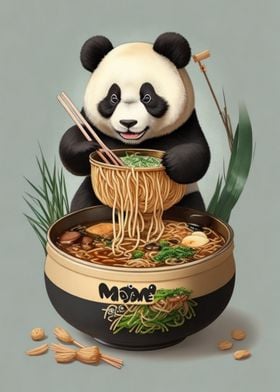 Funny Panda Eat Noodles