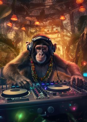 Monkey headphone dj music