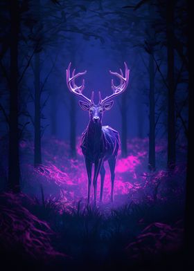 Deer neon light forest