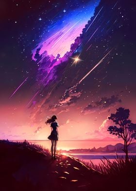 Anime Girl Shooting Stars