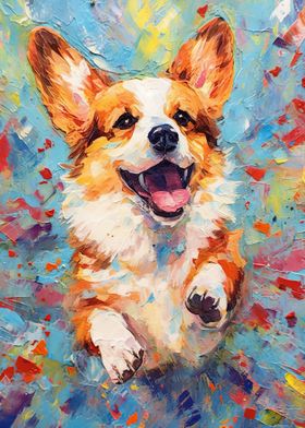 Palette Corgi dog painting