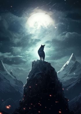 howling wolf and moon