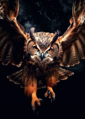 flying owl at night