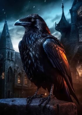 fantasy raven in castle