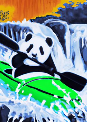 Panda kayaking in rapids