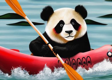 Panda kayaking in rapids