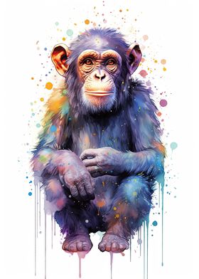 Watercolor Monkey Painting