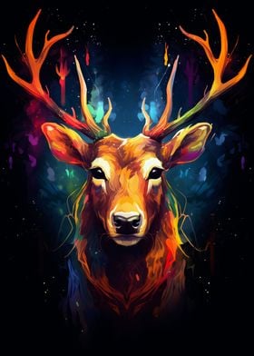 Deer colorful pain dark BG