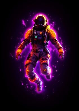 Astronaut neon line art