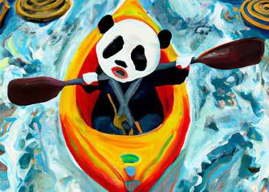 Panda kayaking in rapids