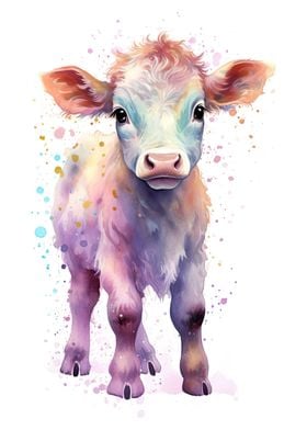 Watercolor Baby Cow Calf