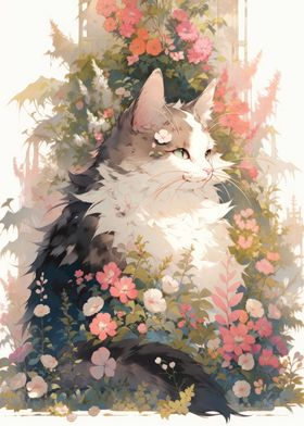 Cat Among Flowers