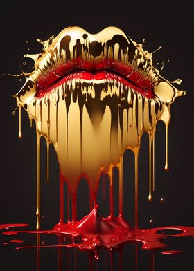 Red lips with golden stain