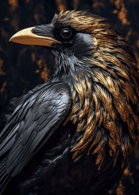 Golden raven in black