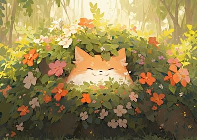 Serene Garden Cat