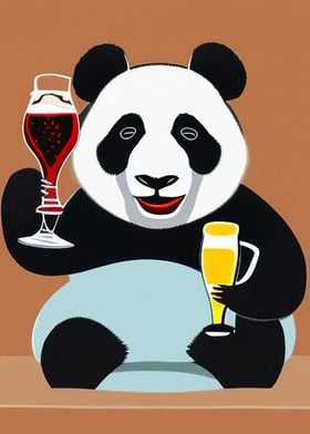 Panda drinking wine