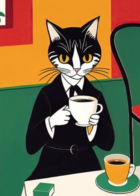 Elegant Coffee Cat Poster