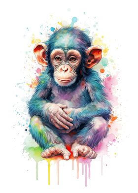 Watercolor Baby Monkey