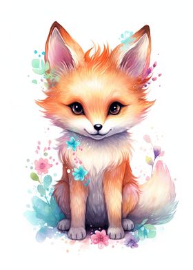 Cute Baby Fox Watercolor