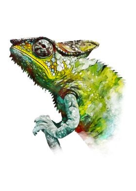 Cute Chameleon Watercolor 