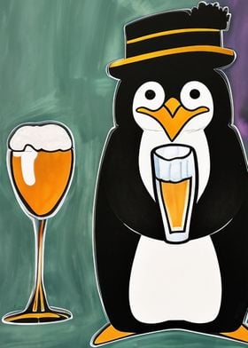 Penguin drinking Beer