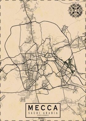 Mecca City Map Vintage