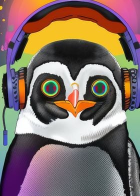 Penguin listening Music