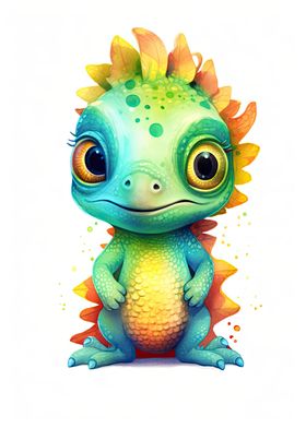Watercolor Baby Iguana